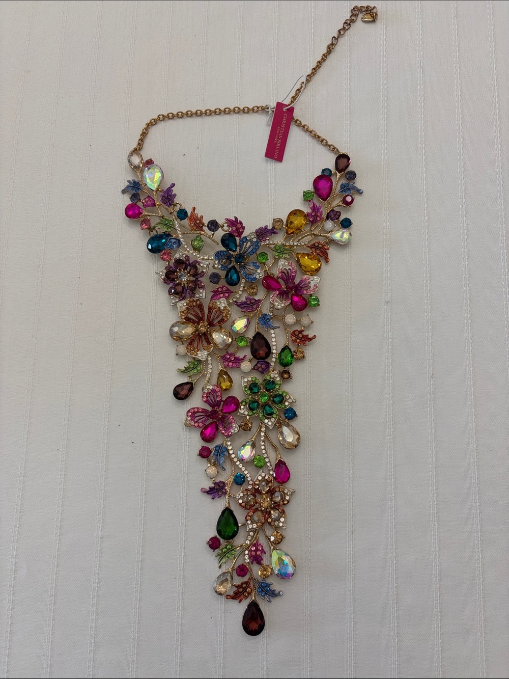 Christian Siriano Multicolor Crystal Floral Bib Necklace